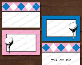 Pink and Blue Golf Buffet Cards | Editable Golf Table Tents | Boy Girl Twin Golf Food Labels | INSTANT DOWNLOAD | digital file