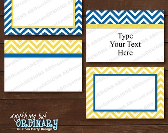 Editable Blue and Yellow Gold Chevron Buffet Cards | Printable Blue and Yellow Food Labels | Table Tents | INSTANT DOWNLOAD | digital file