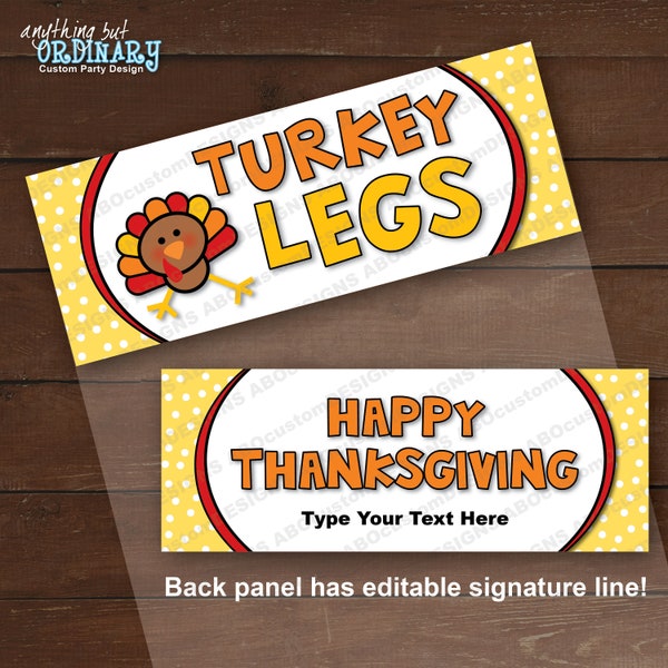 Printable Turkey Legs Treat Bag Labels | Editable Thanksgiving Bag Toppers | INSTANT DOWNLOAD | digital file