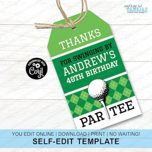 BEWERKBARE Golf Party Gift Tags | Afdrukbare Golf ParTEE bedankkaartjes | Bedankt voor het langskomen Gunstlabels | CORJL-sjabloon | digitaal bestand