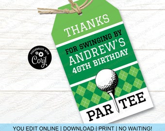 EDITABLE Golf Party Gift Tags | Printable Golf ParTEE Thank You Tags | Thanks for Swinging By Favor Tags | CORJL Template | digital file