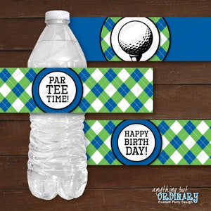 Golf ParTEE Birthday Water Bottle Labels | Printable Blue and Green Argyle Golf Labels | INSTANT DOWNLOAD | digital file