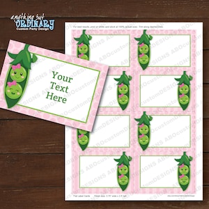Girls Two Peas in a Pod Label Cards | Editable 2 Peas Flat Cards | Printable Pink Sweet Pea Favor Tags | INSTANT DOWNLOAD | digital file