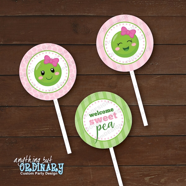 Sweet Pea Baby Shower Cupcake Toppers | Pink and Green | Printable Sweet Pea Baby Girl Cupcake Toppers | INSTANT DOWNLOAD digital file