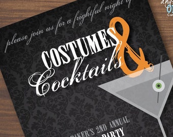 Costumes and Cocktails, DIY Halloween Costume Party Invitation, printable digital file