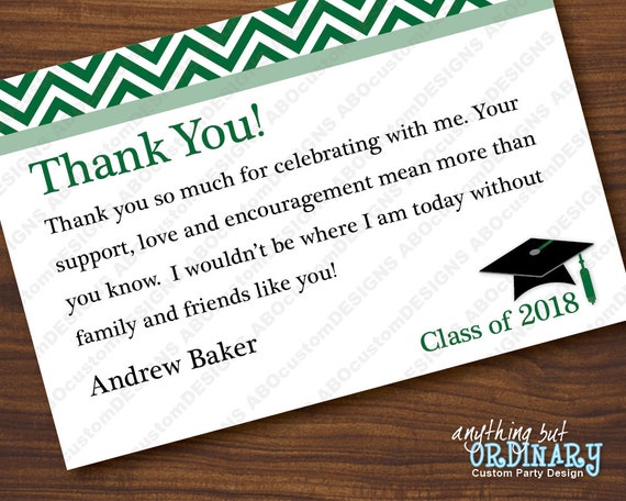printable green chevron graduation thank you note editable