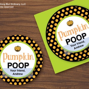 Pumpkin Poop Favor Tags, Halloween Circle Labels, INSTANT DOWNLOAD, digital printable file image 2