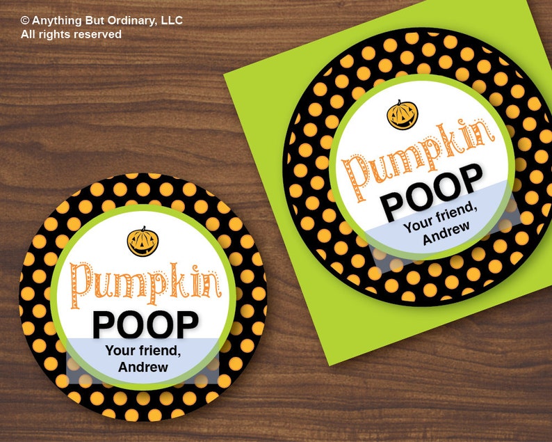 Pumpkin Poop Favor Tags, Halloween Circle Labels, INSTANT DOWNLOAD, digital printable file image 2