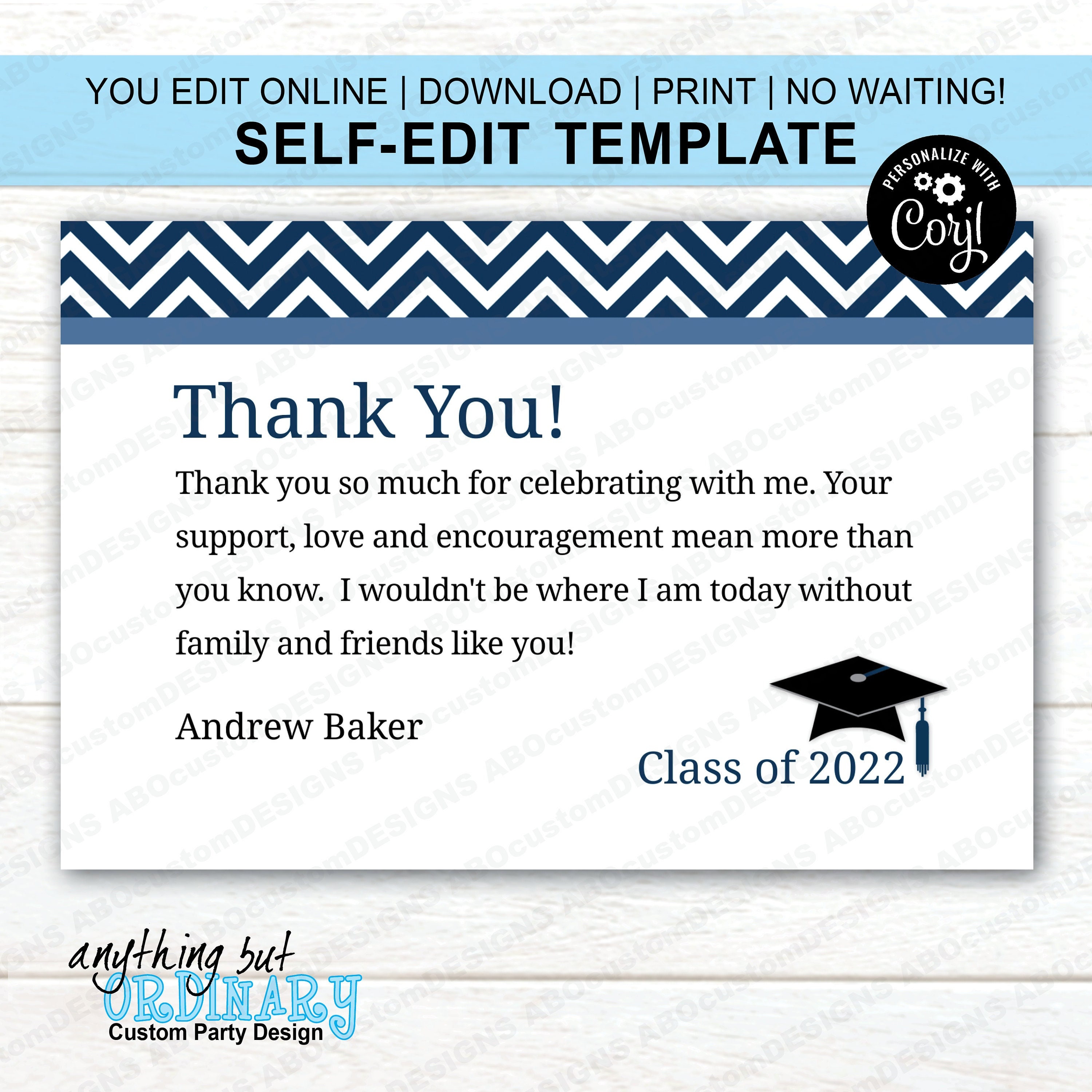 Senior Grad Notes Printable Green Chevron Graduation Thank You Note 740x740
