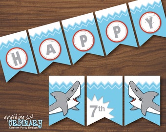 DIY Shark Bite Birthday Banner, INSTANT DOWNLOAD printable digital file