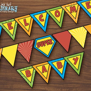 DIY Superhero Baby Shower Banner, Welcome Baby, INSTANT DOWNLOAD, printable digital file