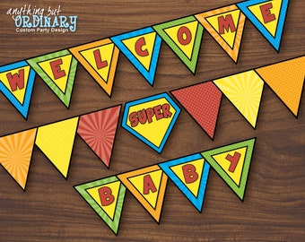 DIY Superhero Baby Shower Banner, Welcome Baby, INSTANT DOWNLOAD, printable digital file