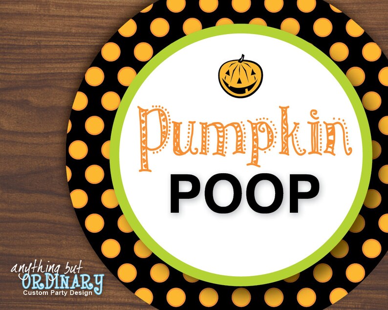 Pumpkin Poop Favor Tags, Halloween Circle Labels, INSTANT DOWNLOAD, digital printable file image 1