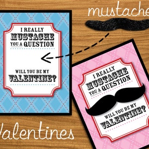 DIY Valentines, Customizable Mustache You Cards, INSTANT DOWNLOAD, printable digital file image 2