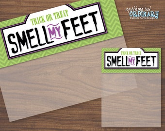 Editable Halloween Treat Bag Labels, Smell My Feet Bagtoppers, INSTANT DOWNLOAD printable digital file