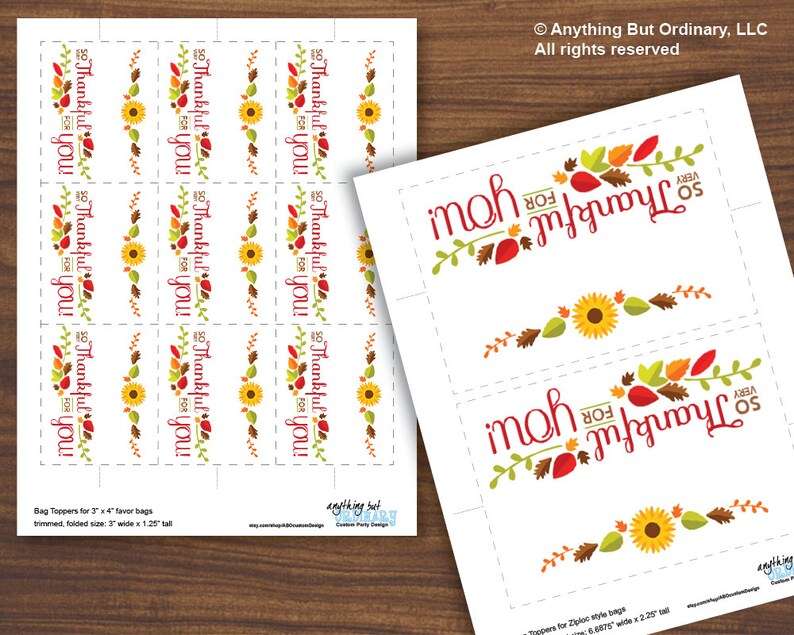Printable Thankful for You Bag Toppers Editable Autumn Treat | Etsy