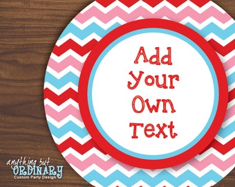 Valentine Tags/Editable Chevron Circle Tags in Red, Pink and Blue/Mason Jar Labels/INSTANT DOWNLOAD, digital printable file