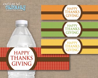 DIY Thanksgiving Water Bottle Labels, Gather Together Give Thanks Eat Pie, INSTANT DOWNLOAD, digital printable file