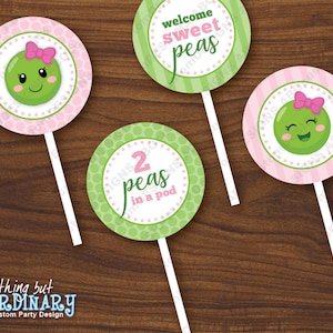 Sweet Peas Twin Girl Baby Shower Cupcake Toppers, Printable Two Peas in a Pod, INSTANT DOWNLOAD, fichier numérique