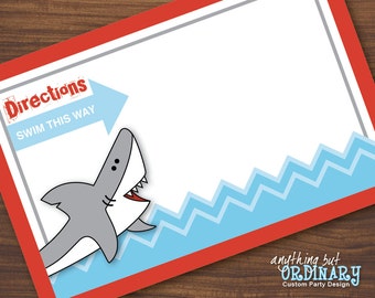 Shark Bite Editable Directions Card, DIY Invitation Accessory Cards for Extra Invite Details, INSTANT DOWNLOAD, digital printable file