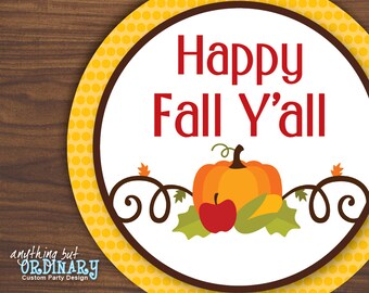 Happy Fall Y'all Gift Tags, DIY Editable Fall Circle Labels, INSTANT DOWNLOAD, digital printable file