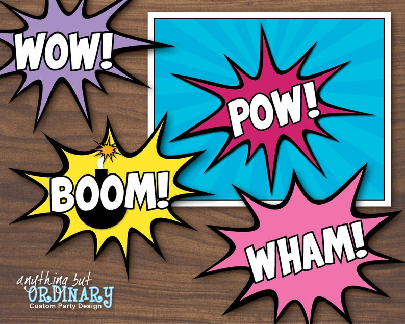 Girls Superhero Party Signs Action Word Explosion Cut Outs Etsy