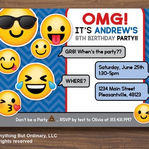 Boys Emoji Invitation | Printable Emoji Birthday Party Invitations ...