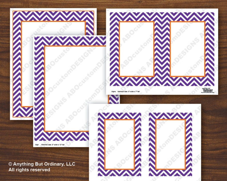Printable Orange and Purple Chevron Signs Editable Party - Etsy