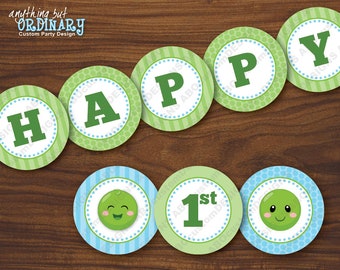 Sweet Pea Birthday Banner, Printable Boy's First Birthday Banner, INSTANT DOWNLOAD digital file