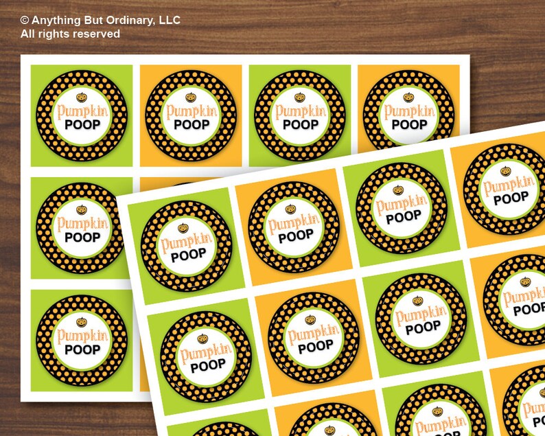 Pumpkin Poop Favor Tags, Halloween Circle Labels, INSTANT DOWNLOAD, digital printable file image 3