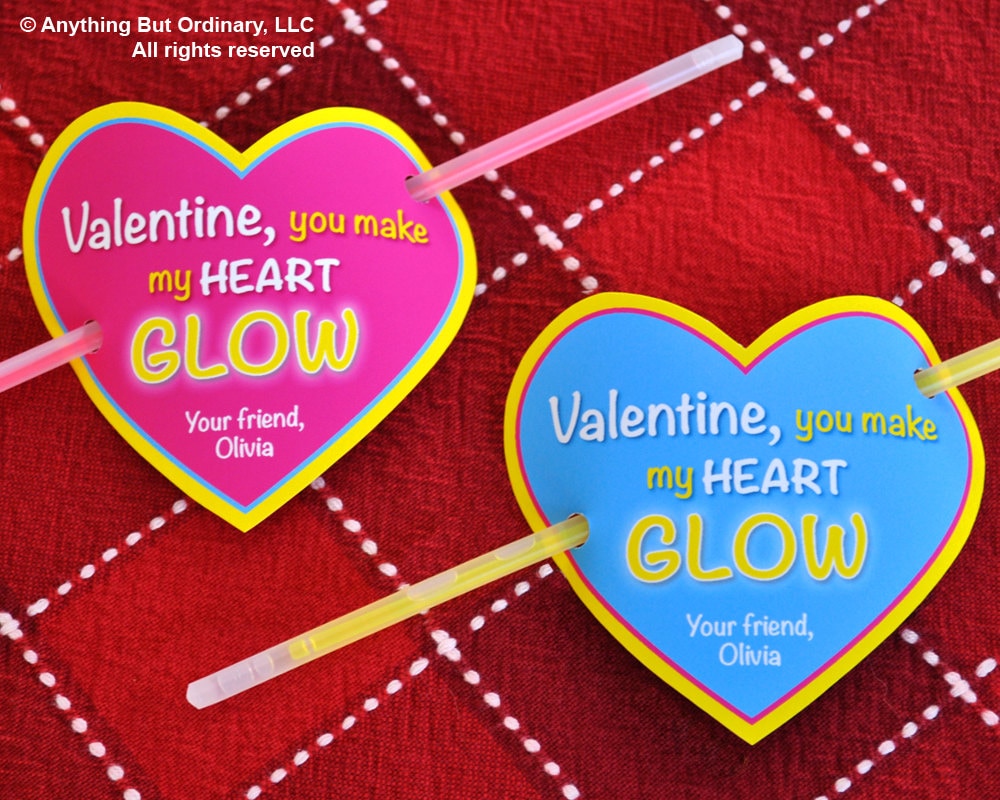 Glow Stick Valentines, Heart Glow Stick Cover, Editable Glowing ...