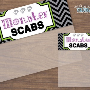 Monster Scabs Bagtoppers, Editable Halloween Treat Bag Labels, INSTANT DOWNLOAD printable digital file