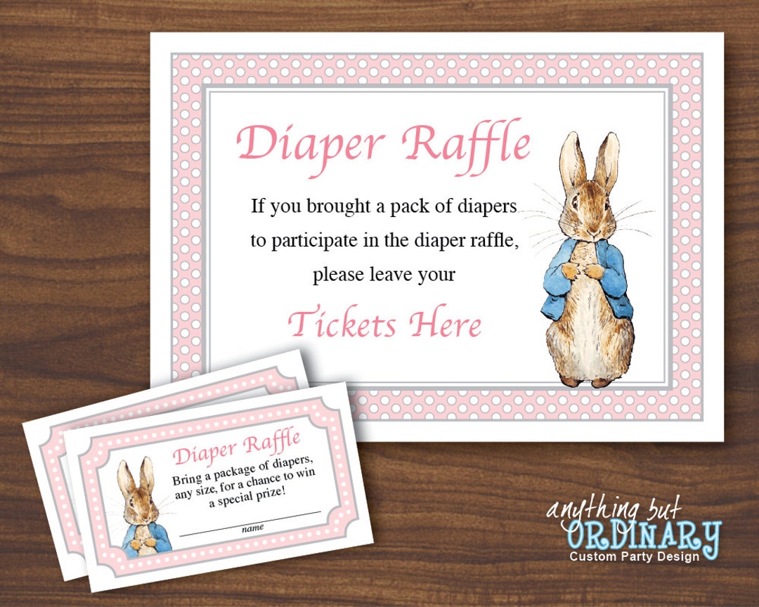 Peter Rabbit Diaper Raffle Tickets and Sign, Printable Baby Shower in ...