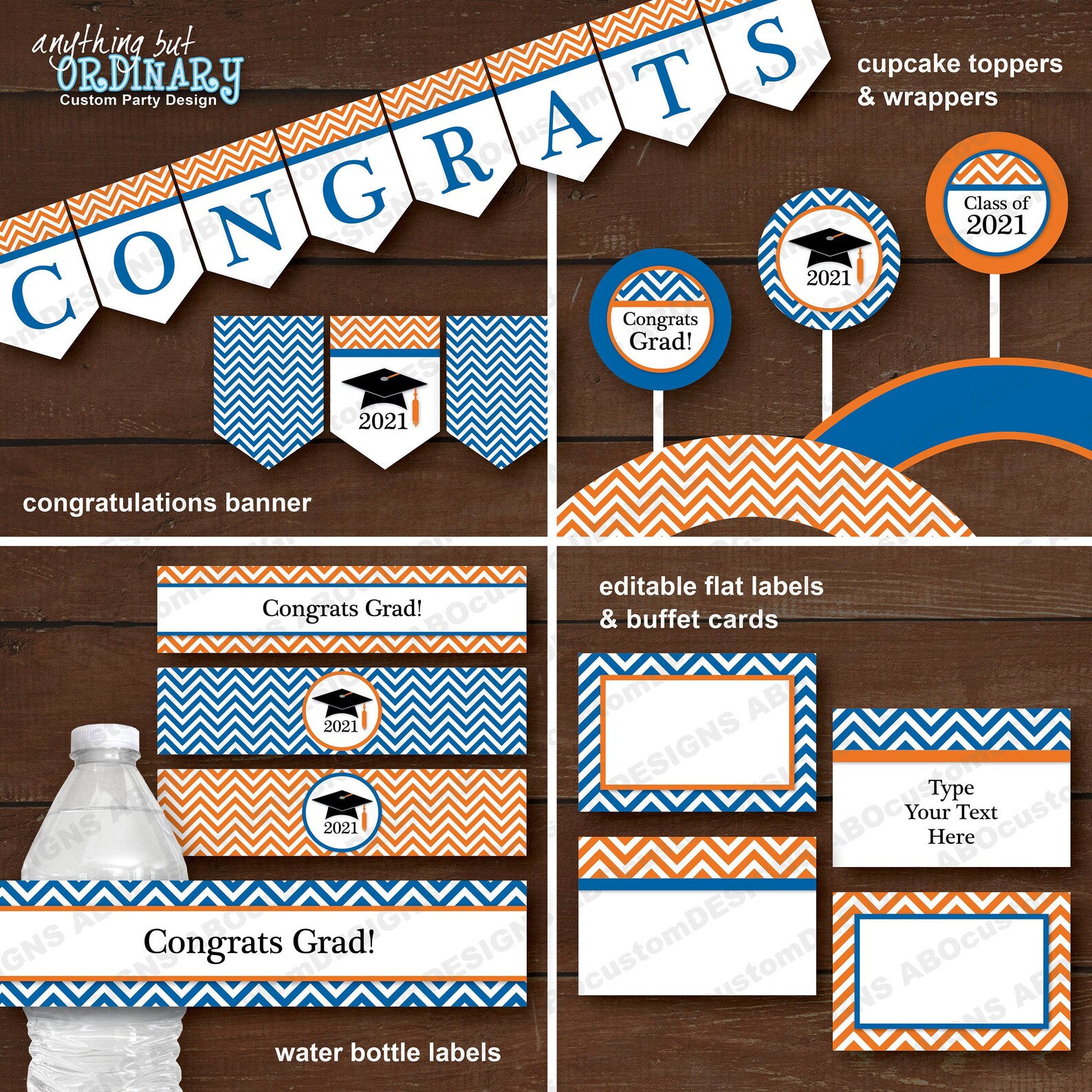 2021 Blue and Orange Graduation Decorations Printable Etsy Canada