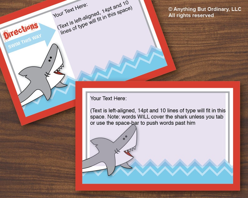 Shark Bite Editable Directions Card DIY Invitation Accessory Etsy