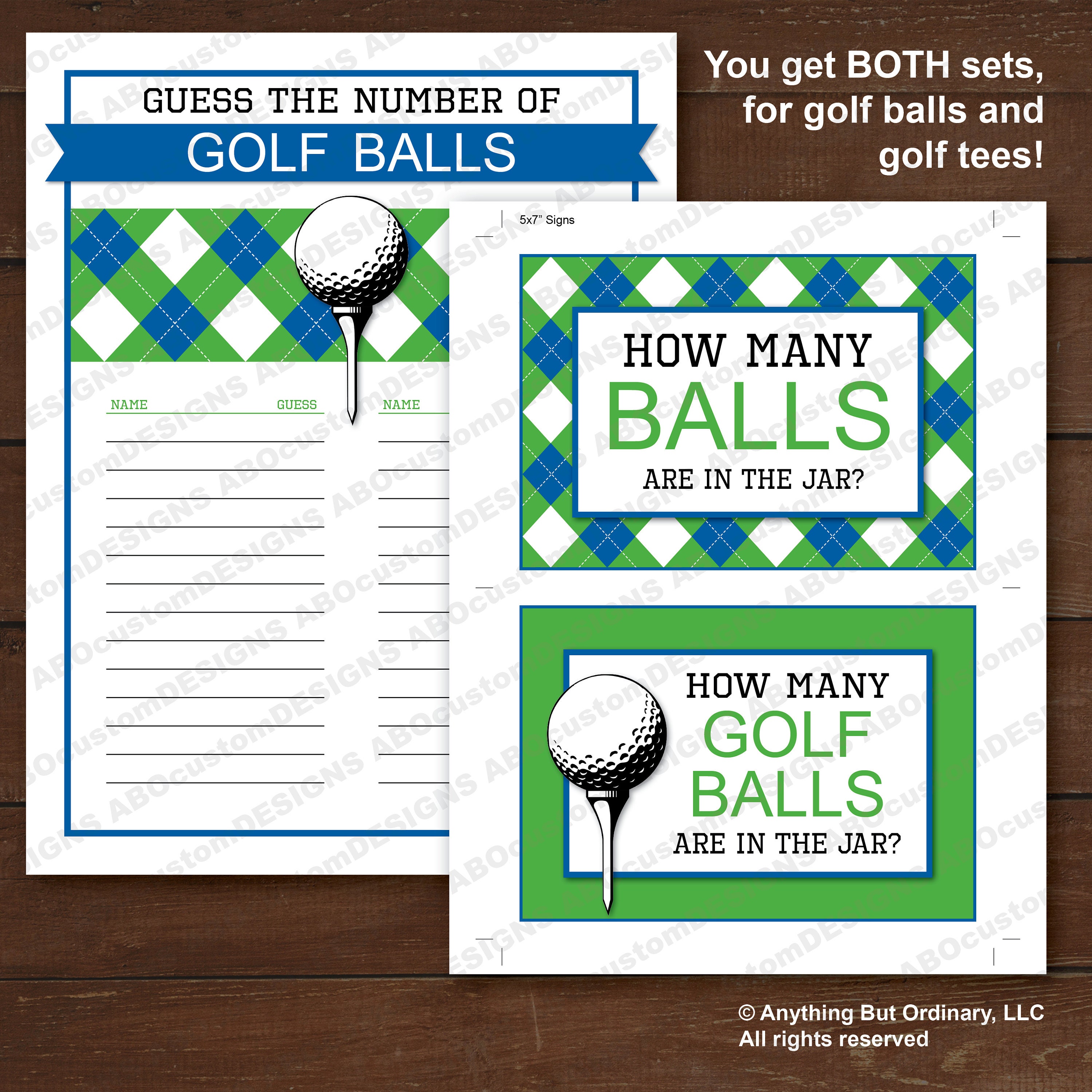 Golf Party Guessing Game Signs in Blue and Green | Printable Partee ...