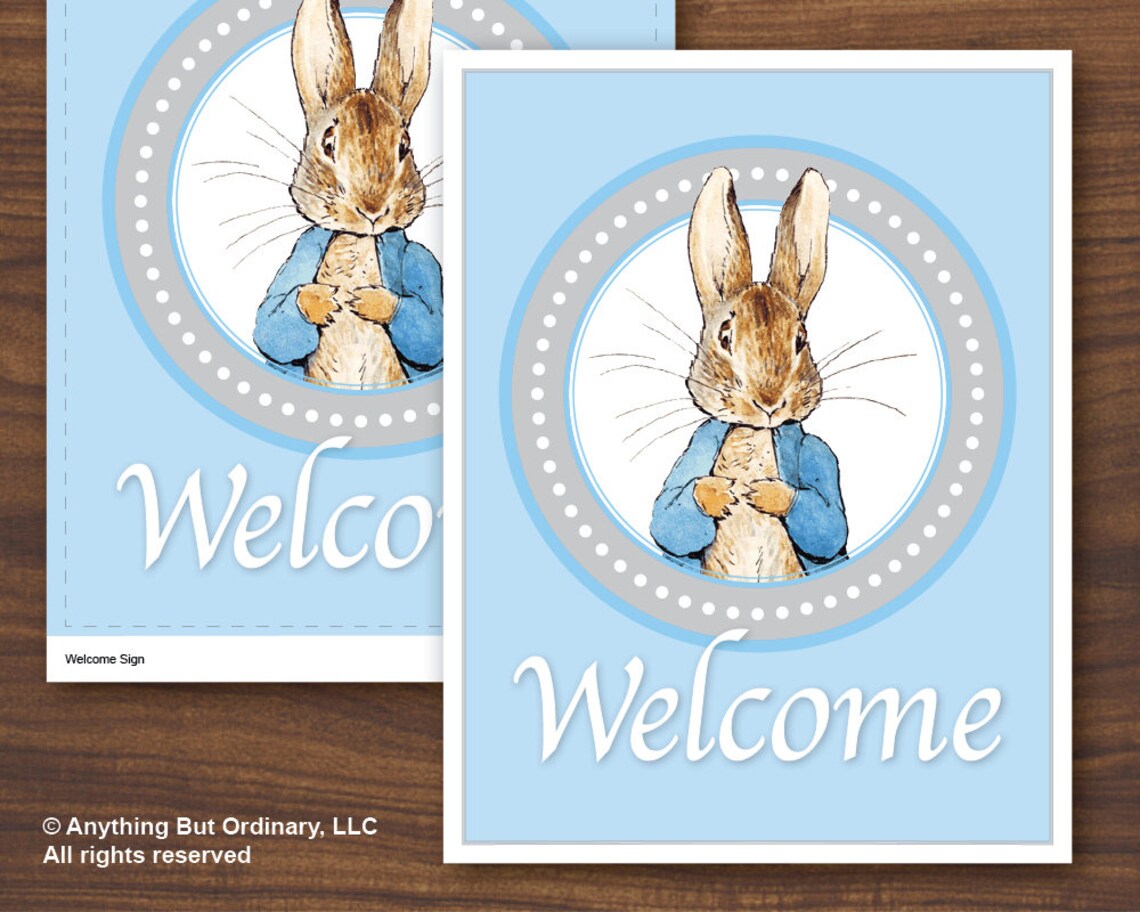 Printable Peter Rabbit Welcome Sign Bllue and Gray Wall Sign | Etsy