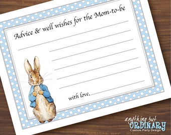 Tarjetas de consejos de Peter Rabbit, tarjetas de baby shower imprimibles para nuevas mamás en azul y gris, DESCARGA INSTANTE, archivo digital imprimible