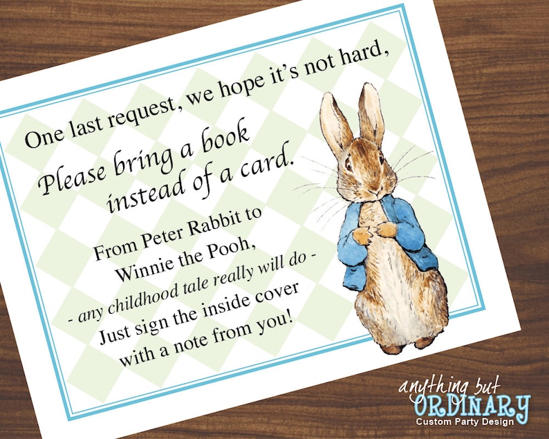 Book Request Cards Peter Rabbit Baby Shower Diy Build A Etsy