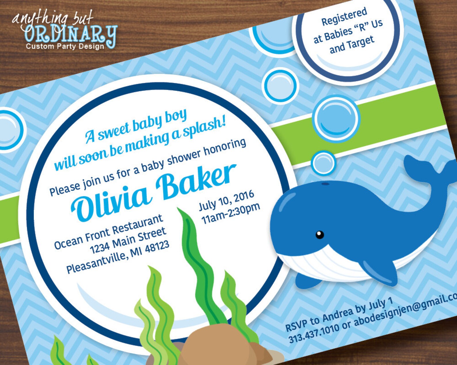 Whale Baby Shower Invitation Printable Underwater Baby Whale Etsy