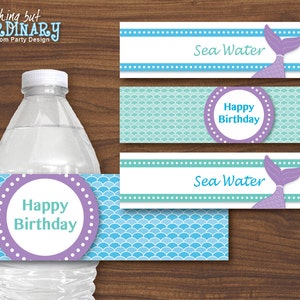 DIY Mermaid Birthday Water Bottle Labels,INSTANT DOWNLOAD, digital printable file