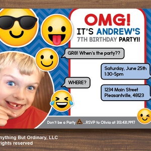 Emoji Photo Invitation, Emoticon Boy's Birthday Invite with Photo, DIY printable digital file image 2