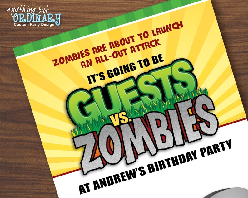 Guest Vs Zombies Birthday Invitations Printable Zombie Video Etsy