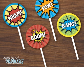 Superhero DIY Party Circles for Cupcake Toppers, Favor Labels, INSTANT DOWNLOAD, digital printable file