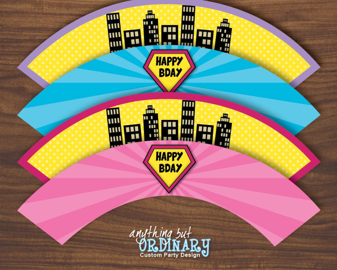 Girls Superhero Cupcake Wrappers, Supergirl DIY Labels, INSTANT ...