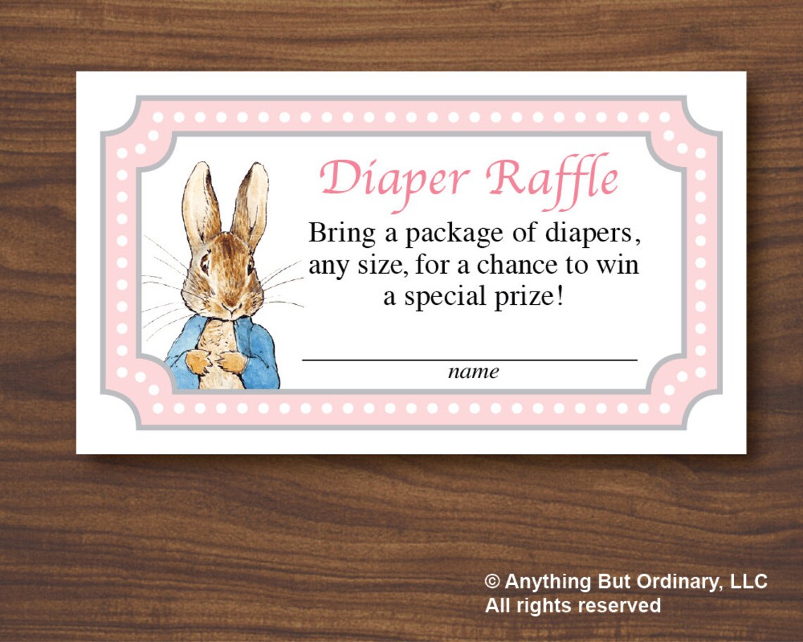 Peter Rabbit Diaper Raffle Sign Peter Rabbit Diaper Raffle Tickets and Sign, Printable Baby Shower in ...