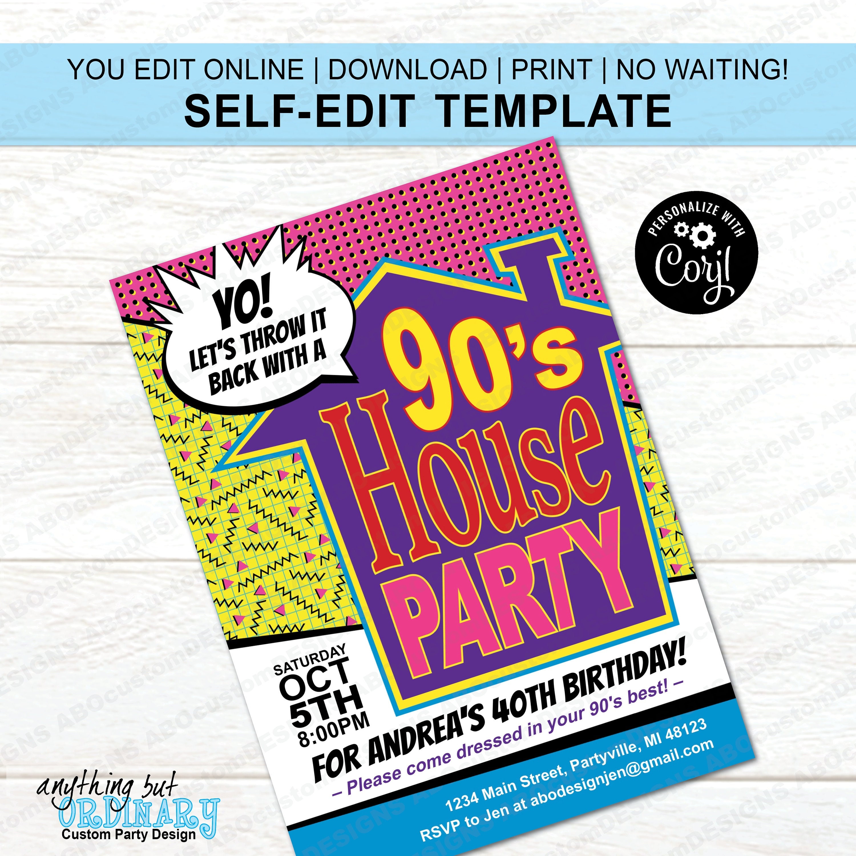 EDITABLE 90's House Party Invitation | 90's Pink | Printable