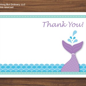 Mermaid Thank You Note, DIY Flat Card, Thankyou Card, INSTANT DOWNLOAD ...