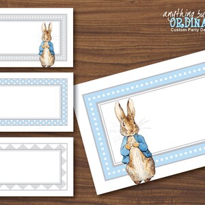 Large Peter Rabbit Favor Tags, Blue and Gray Editable Label Cards, Name Cards, INSTANT DOWNLOAD, digital printable file