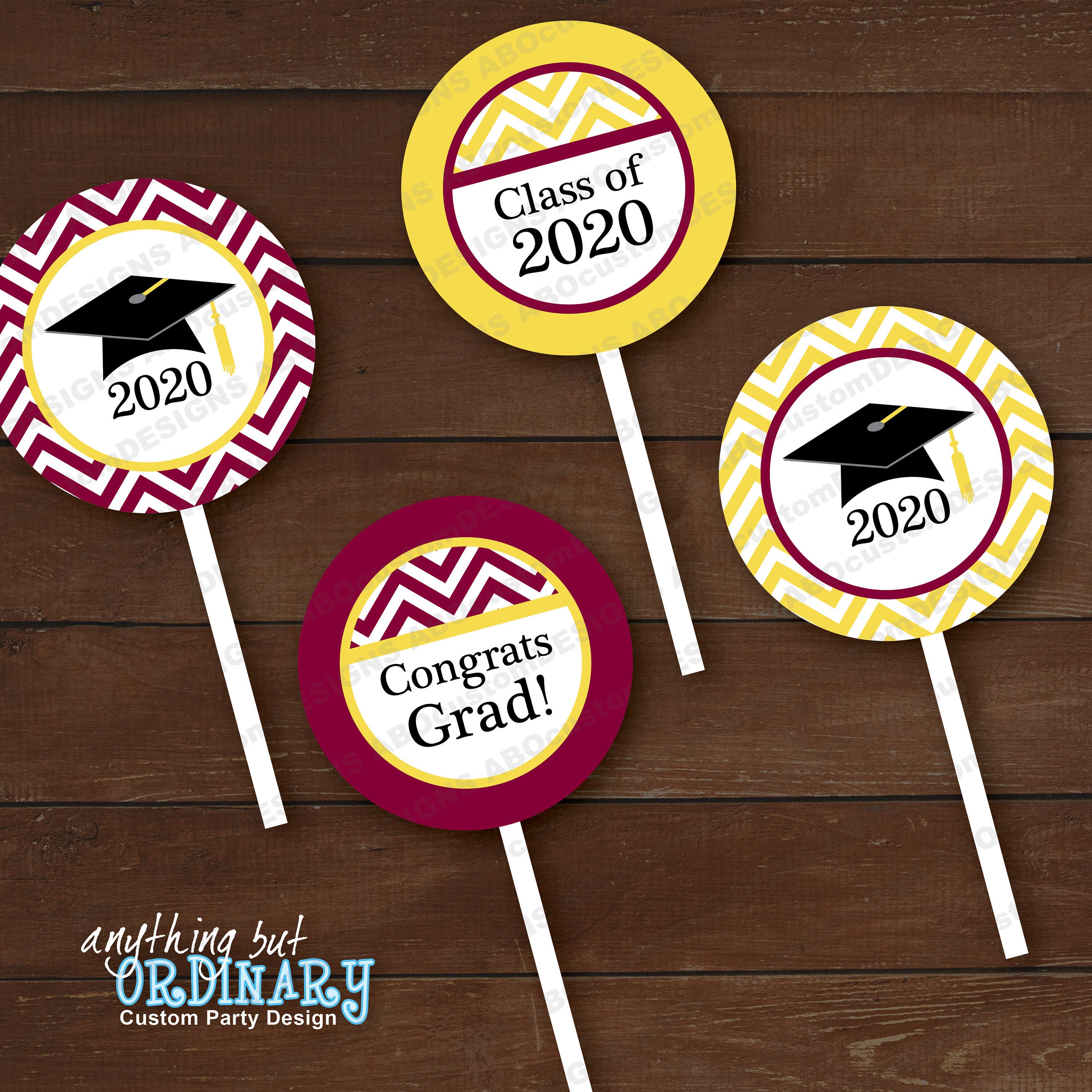 Yellow and Maroon Graduation Cupcake Toppers Printable Yellow and Maroon Graduation Cupcake Toppers Printable